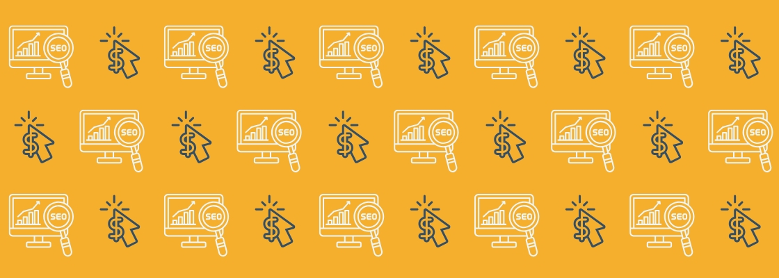 Minimal vector icons illustrating SEO next to a forward-pointing arrow, symbolizing growth or optimization.