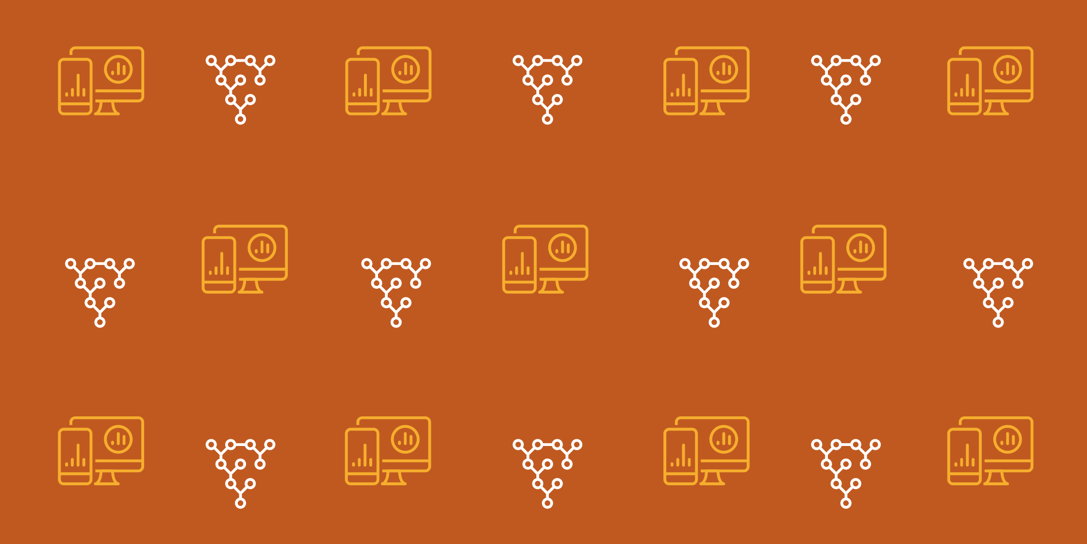 Orange and white pattern with simple computer and data graphics