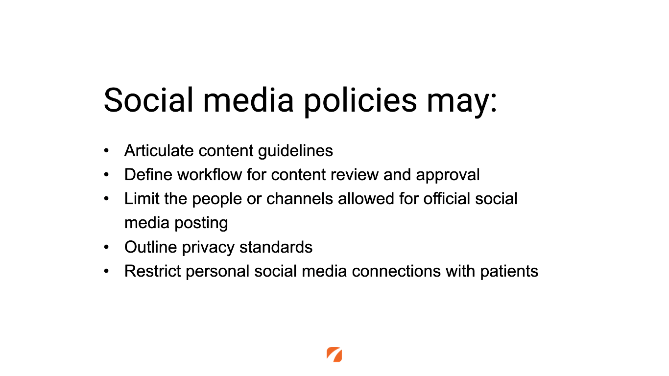 Examples of social media policies within a medical practice.