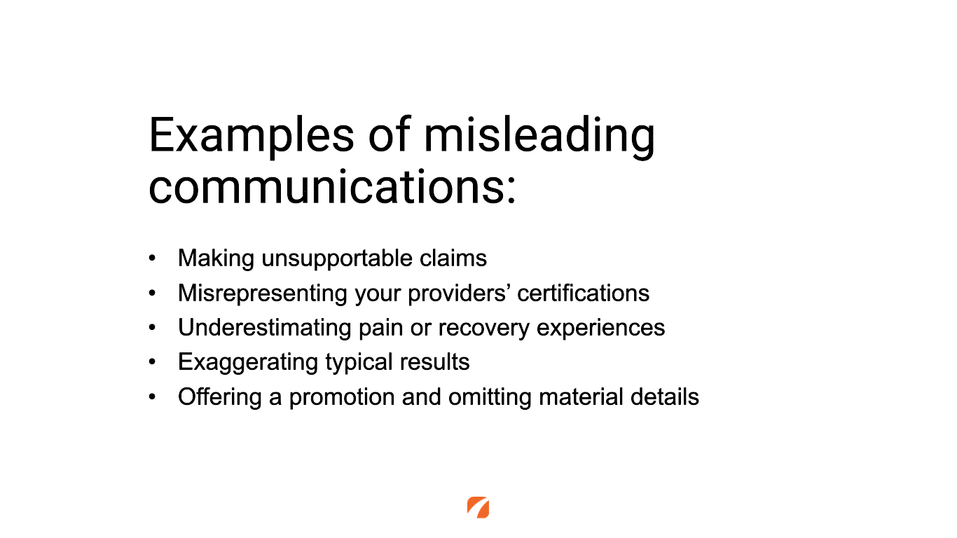 Examples of misleading communication medical practices should avoid using online.