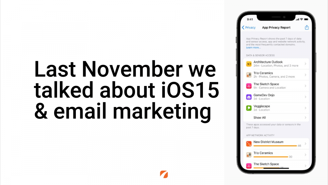 Last November we talked about iOS15 & email marketing
iPhone screen with App Privacy Report pulled up
orange etna logo