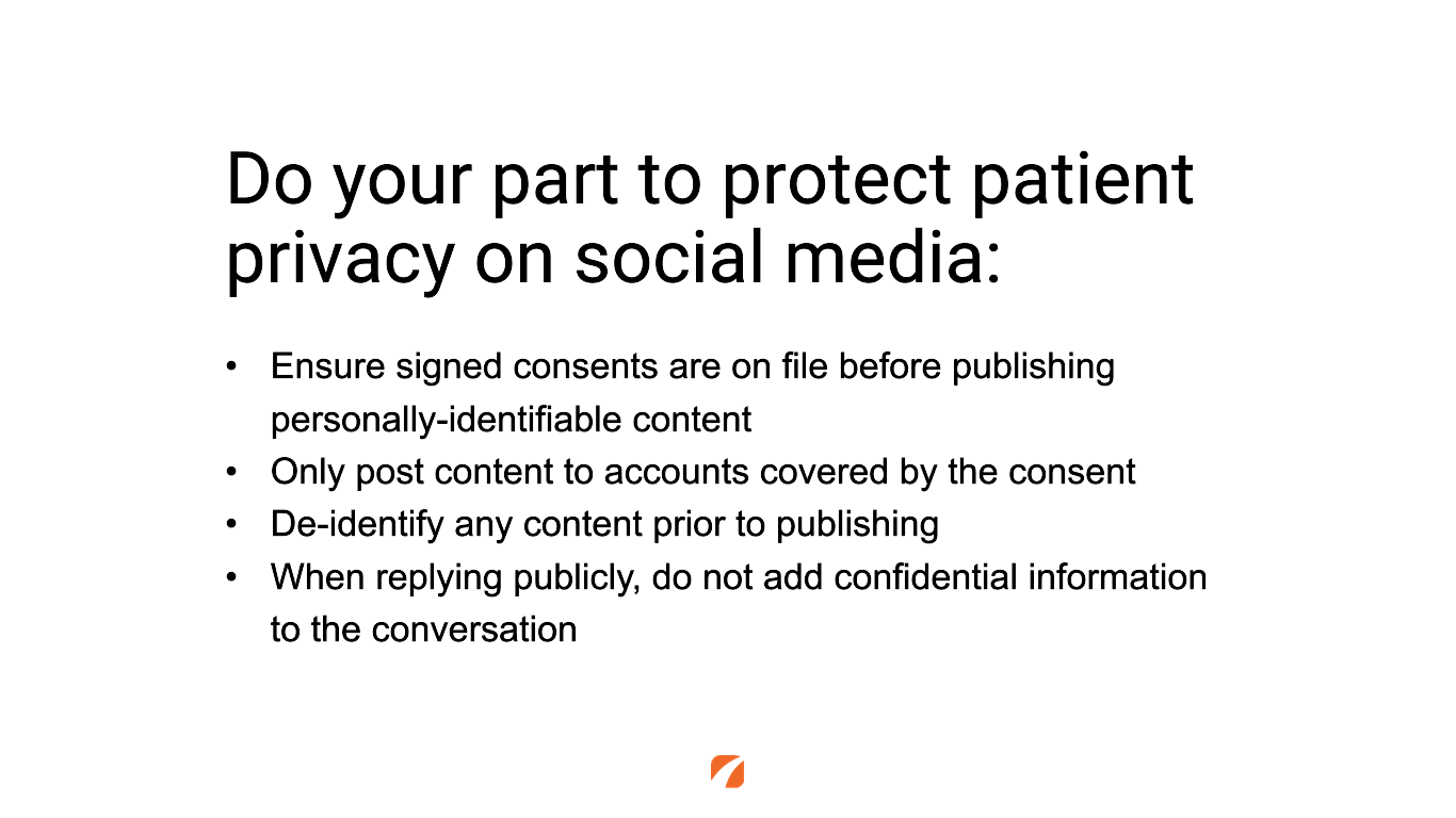 Steps to ensure a medical practice is protecting patient privacy on social media.
