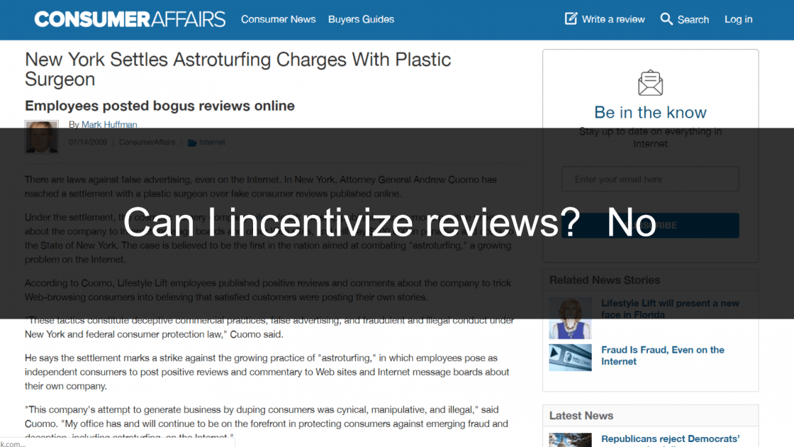 Can I incentivize reviews? No