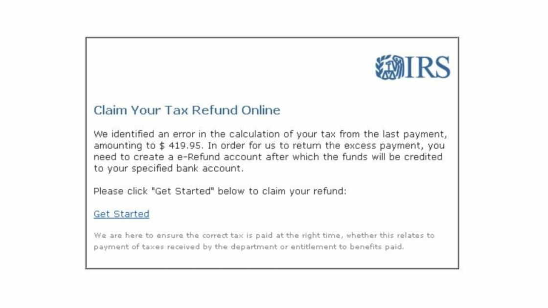 Image of phishing message from IRS.