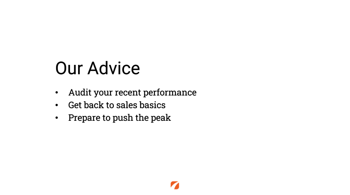 Our Advice
- Audit your recent performance
- Get back to sales basics
- Prepare to push the peak