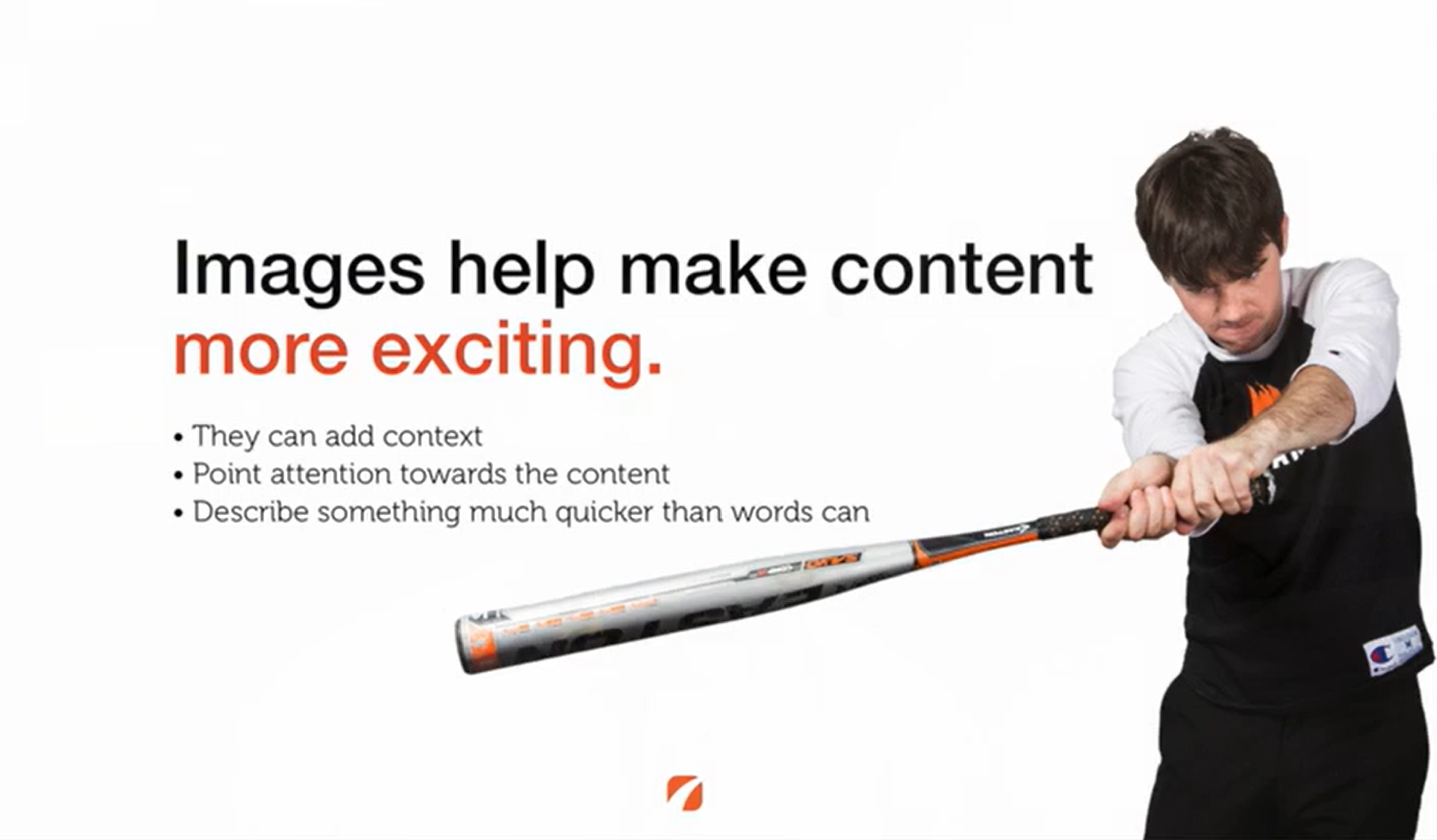 Slide from the video highlighting how images add engagement and clarity to blog content.