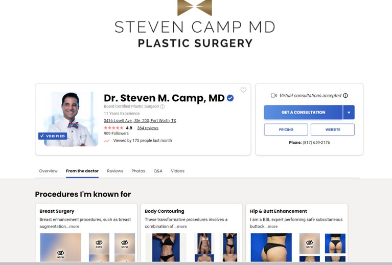 Doctor profile on RealSelf.com for Dr. Steven Camp, Ft. Worth Texas