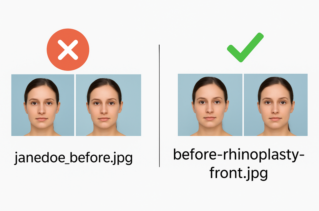 Develop a file naming convention for before-and-after photos that protects patient privacy.
