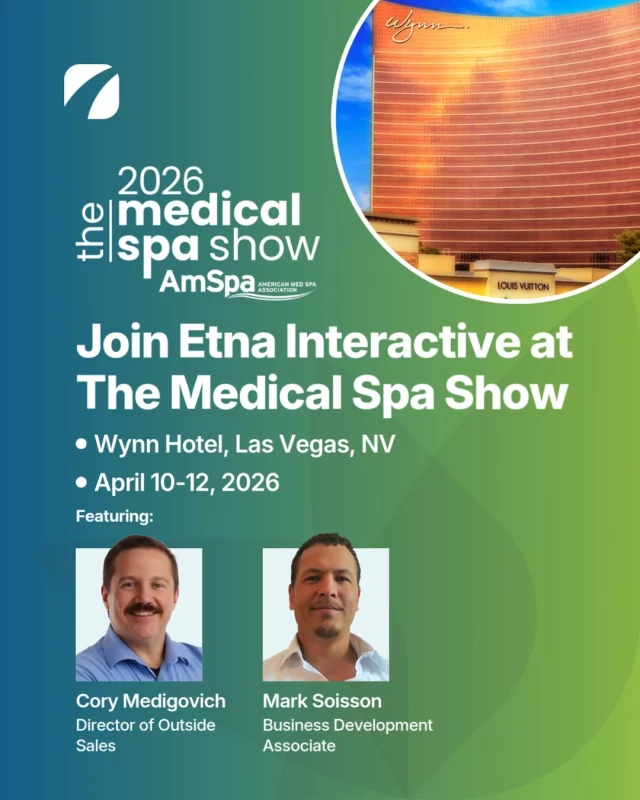Las Vegas, we’ll see you soon! Etna Interactive is heading to The Medical Spa Show 2026 at The Wynn Hotel from April 10–12.

We’re looking forward to connecting with new faces, meeting industry leaders, and sharing insights that help medical aesthetics practices grow. ✨

Let us know in the comments if you’ll be there.

#EtnaInteractive #MedicalSpaShow #MedicalAesthetics #HealthcareMarketing #PracticeGrowth #AestheticMedicine #MedSpaMarketing #IndustryEvents #DigitalMarketing